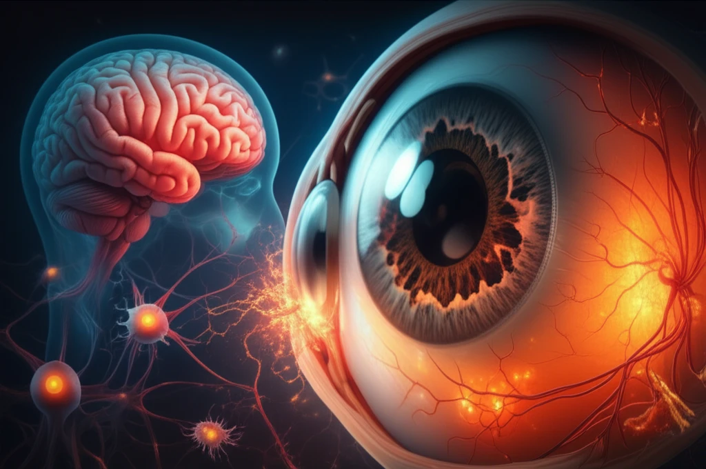 Illustration depicting the PVL toxin attacking the human eye and brain, highlighting the impact on retinal cells and neurons.