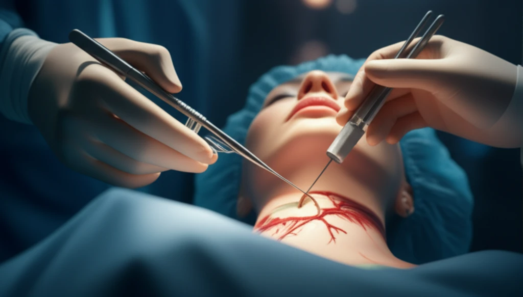 Illustration of direct carotid artery puncture procedure