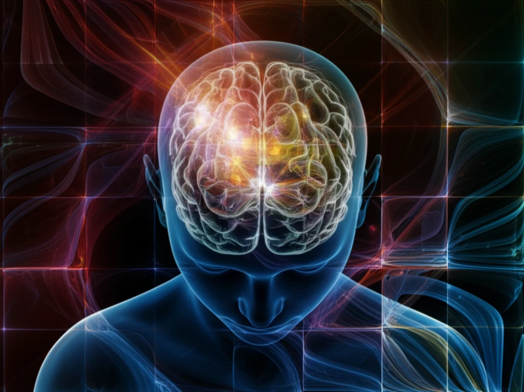 Digital illustration showing the brain processing visual information, with the argyle illusion in the center, representing lightness perception.