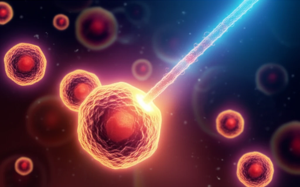 Illustration of cancer cells being targeted by a new treatment, symbolizing hope and scientific progress.