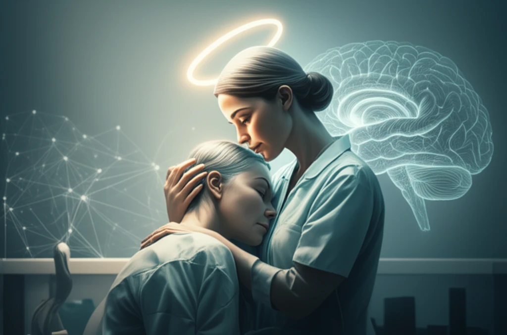 Illustration of a nurse embracing a patient symbolizing emotional intelligence and care