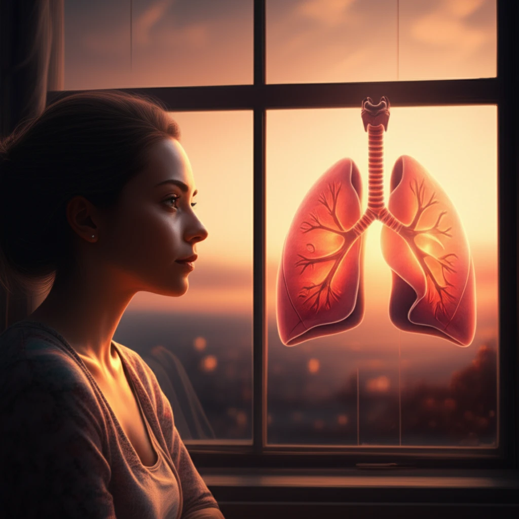 Illustration of a woman looking out the window at a pair of healthy lungs, symbolizing hope for lung cancer patients