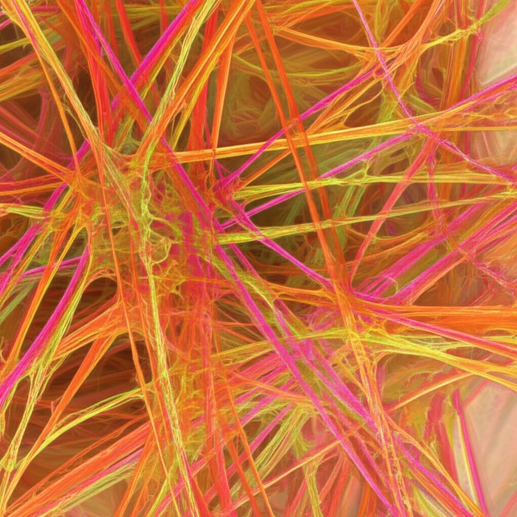 Microscopic view of a protein network in wheat dough, stained with fluorescent dyes.