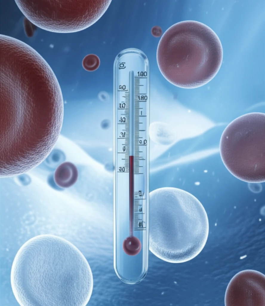 Surreal illustration of blood cells in a frozen landscape, emphasizing the impact of temperature on sample integrity.