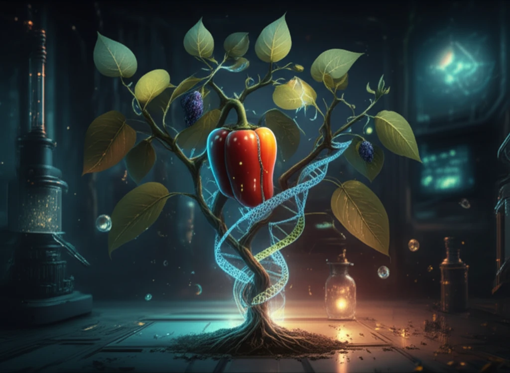 Surreal illustration of genetically enhanced pepper plant.