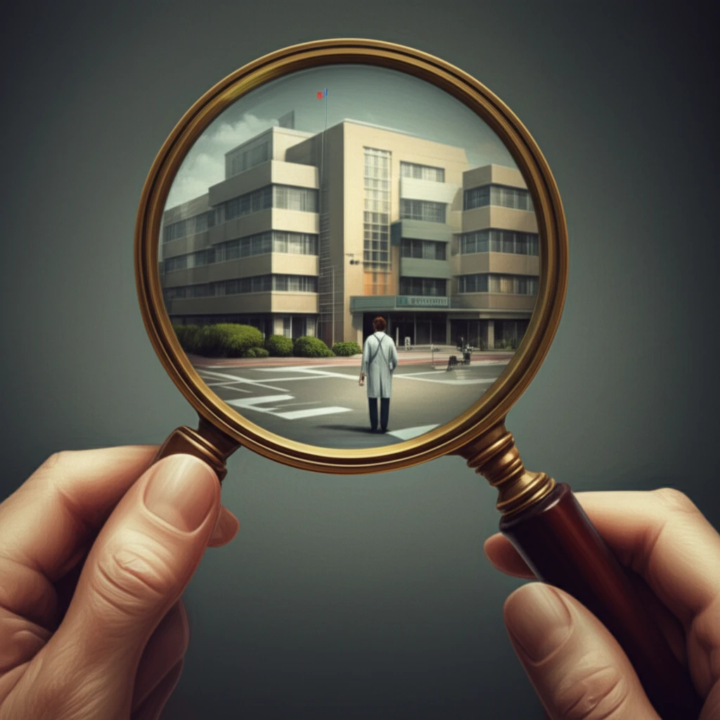 Doctor Examining Hospital with Magnifying Glass