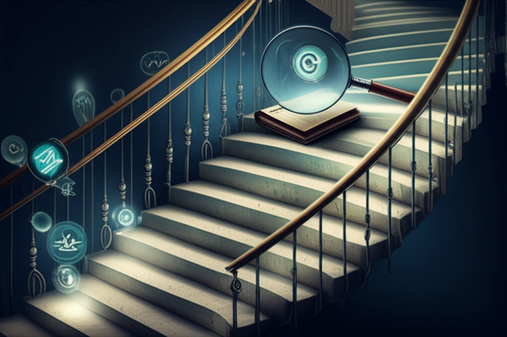 A winding staircase representing the path of medical training, with milestones symbolizing competency achievements.