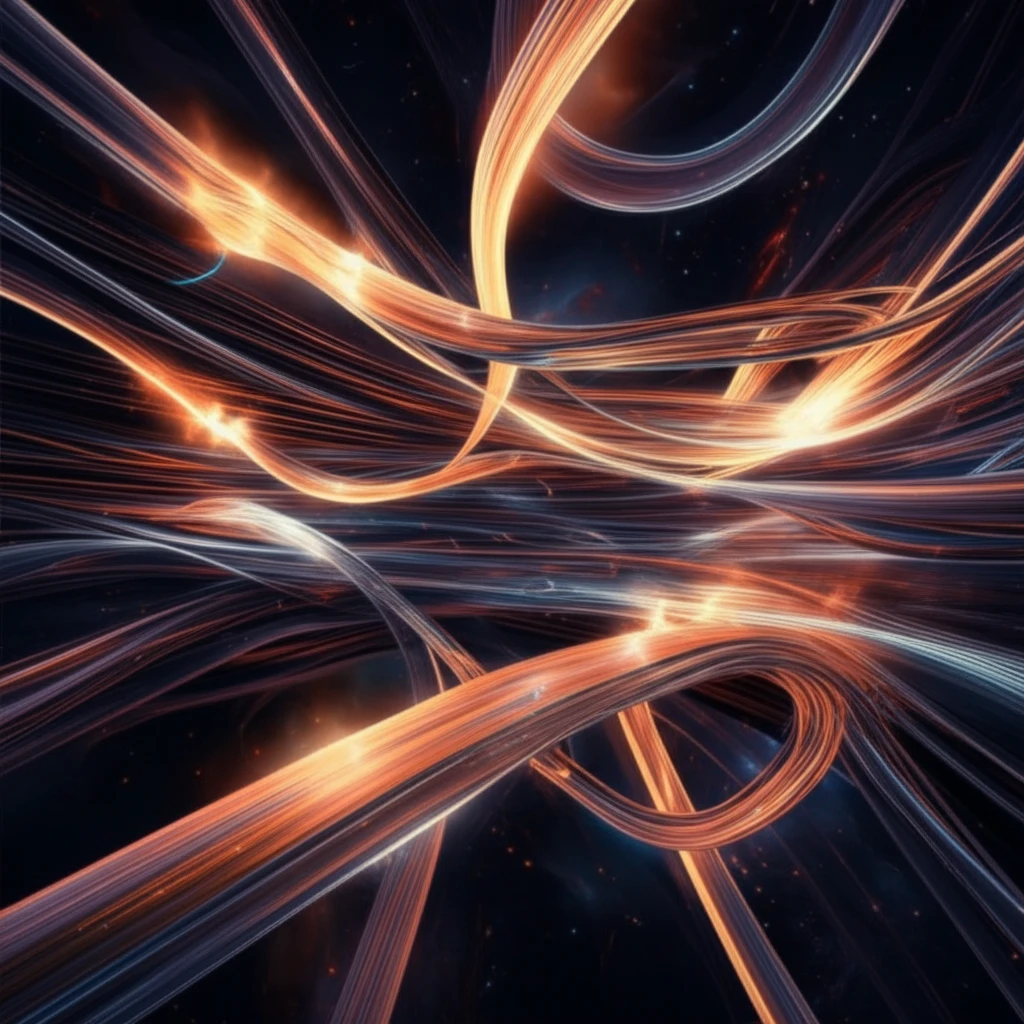 Chaotic swirling of charged particles in a sheared magnetic field.