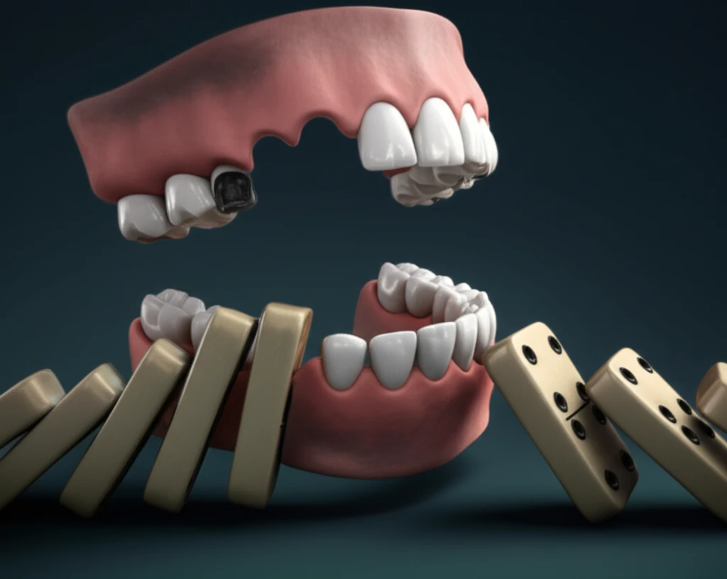 Illustration of domino effect in jaw due to missing molars