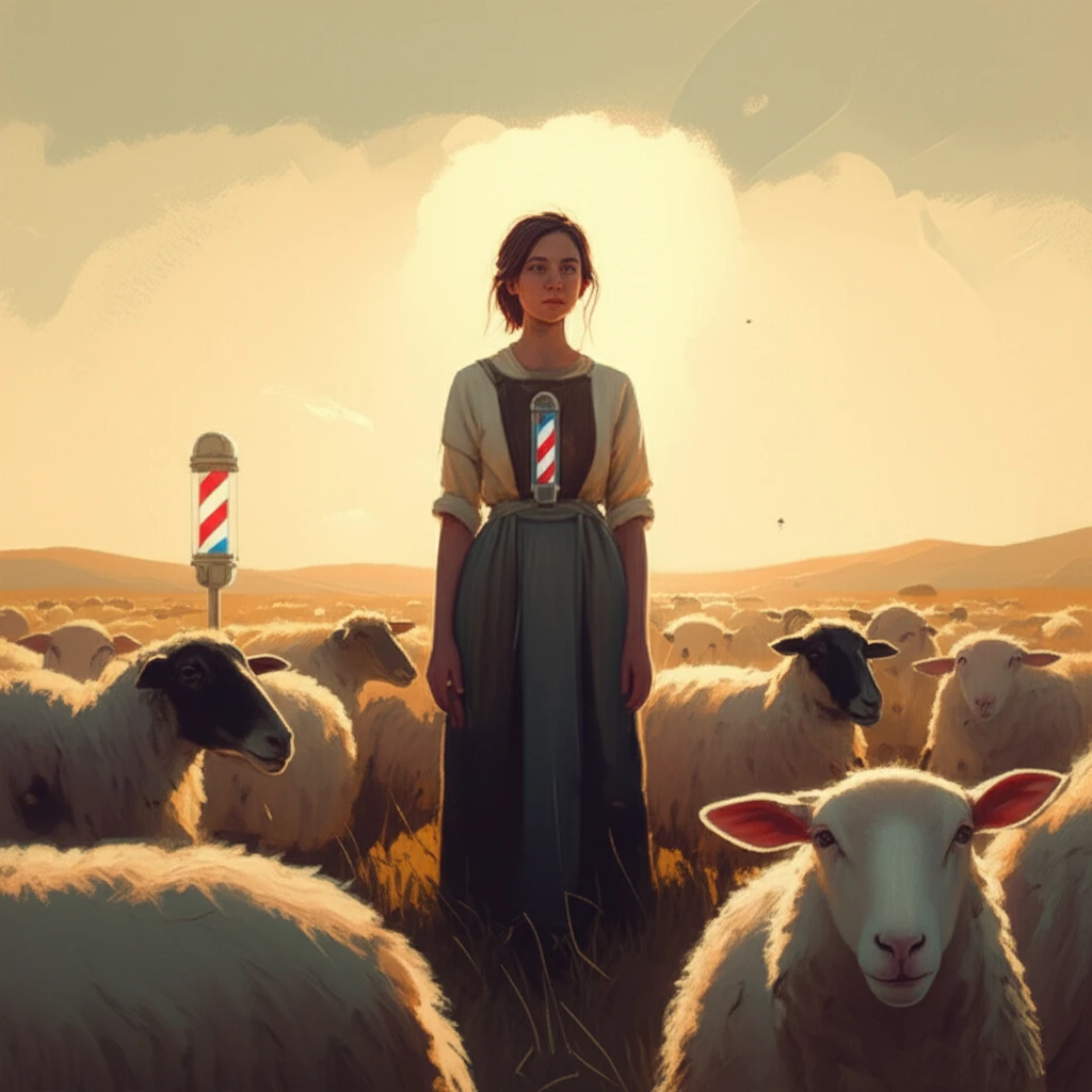 Shepherdess with sheep in a field, symbolizing protection from Haemonchus contortus.