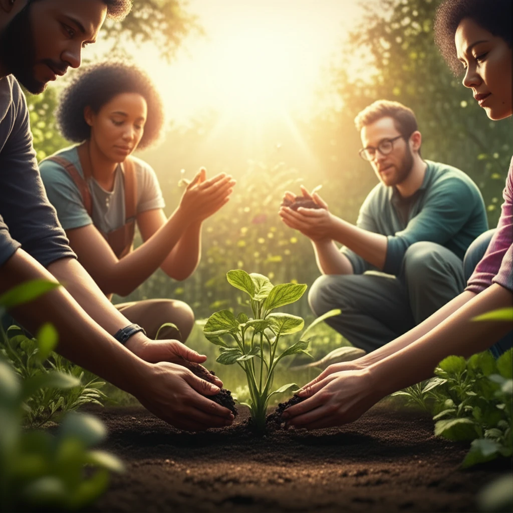 A vibrant community garden symbolizes collaborative health initiatives.