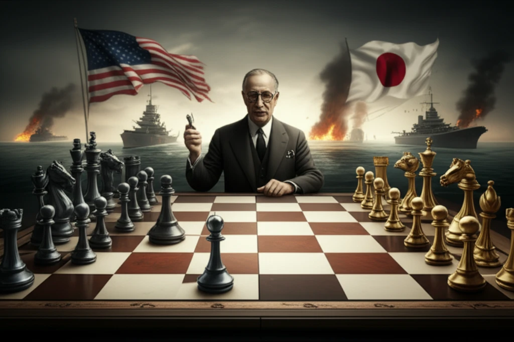 Chessboard representing USA and Japan, with FDR symbolizing the events leading to Pearl Harbor.