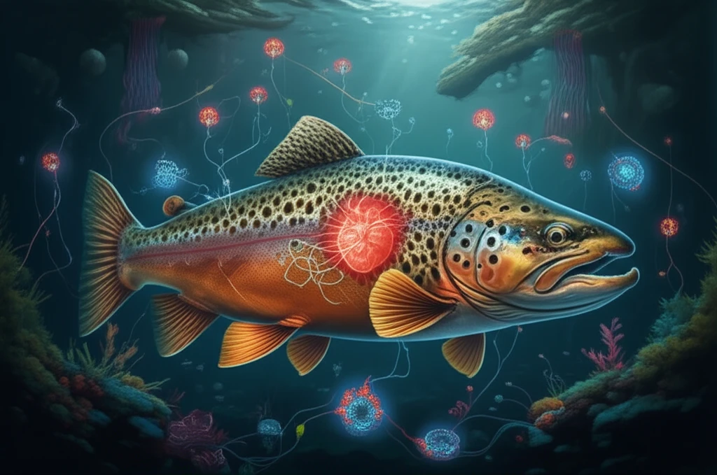 Surreal illustration of a brown trout heart with ion channels.