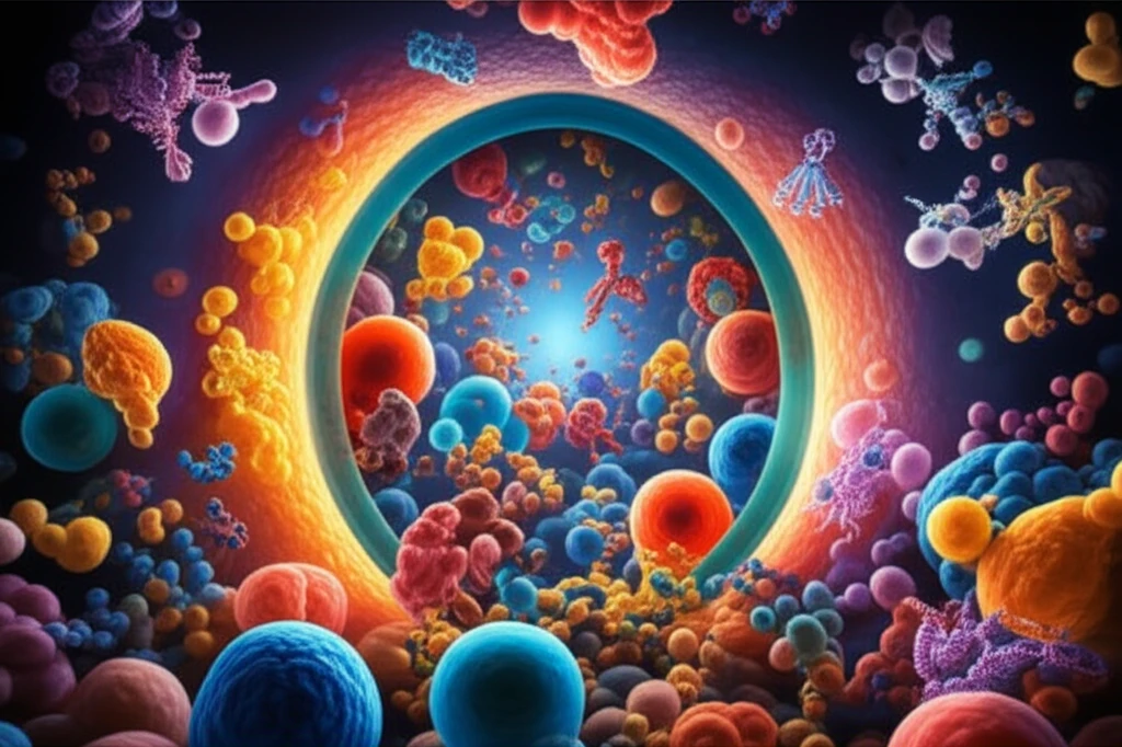 Illustration of protein traffic jam inside a cell nucleus.