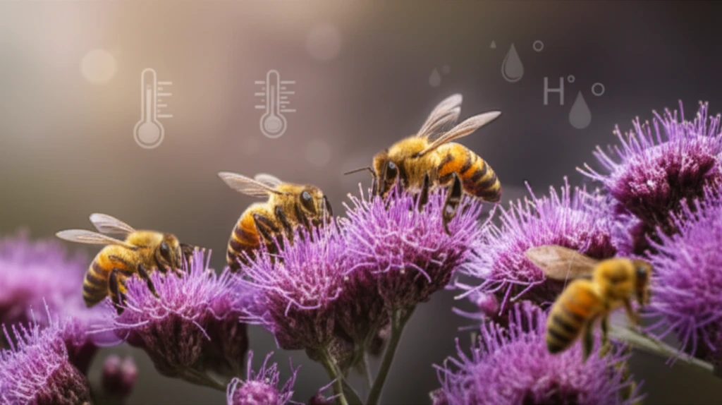 Honeybees foraging in an environment influenced by temperature and humidity.
