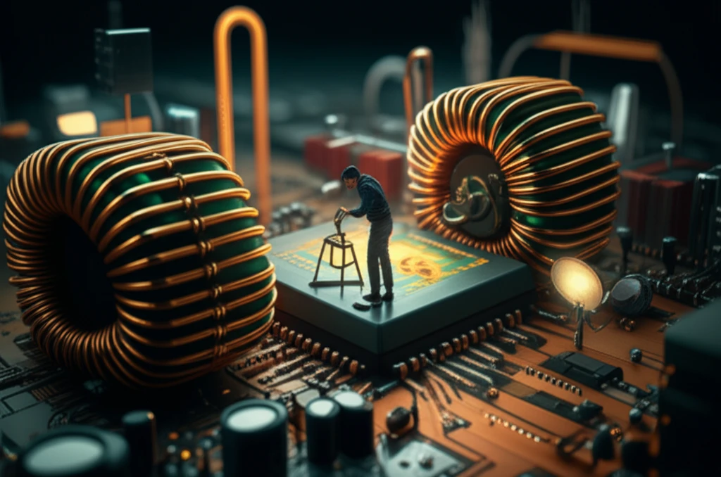Illustration of technician tuning a boost converter.
