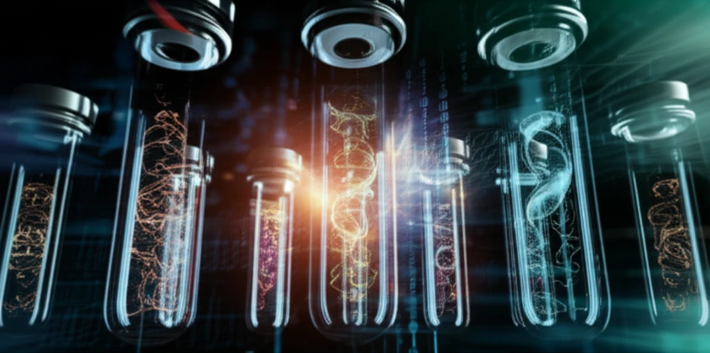Biological samples in test tubes with fluctuating temperatures in background.