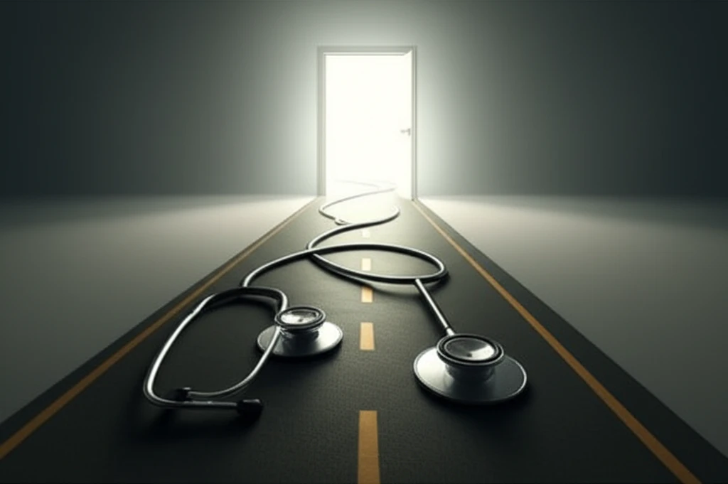 A winding road to a bright doorway, symbolizing the ARCP process.
