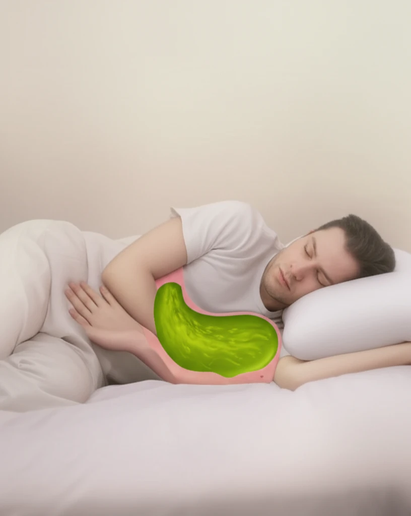 Illustration of a person sleeping comfortably with controlled acid reflux.