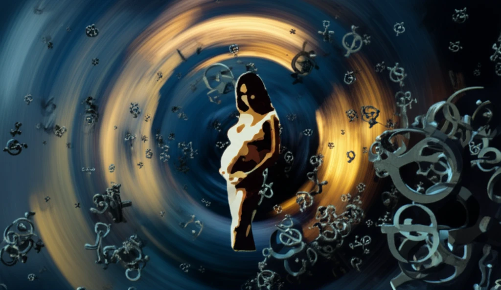 Surreal illustration of prenatal depression with Klein group symbols.