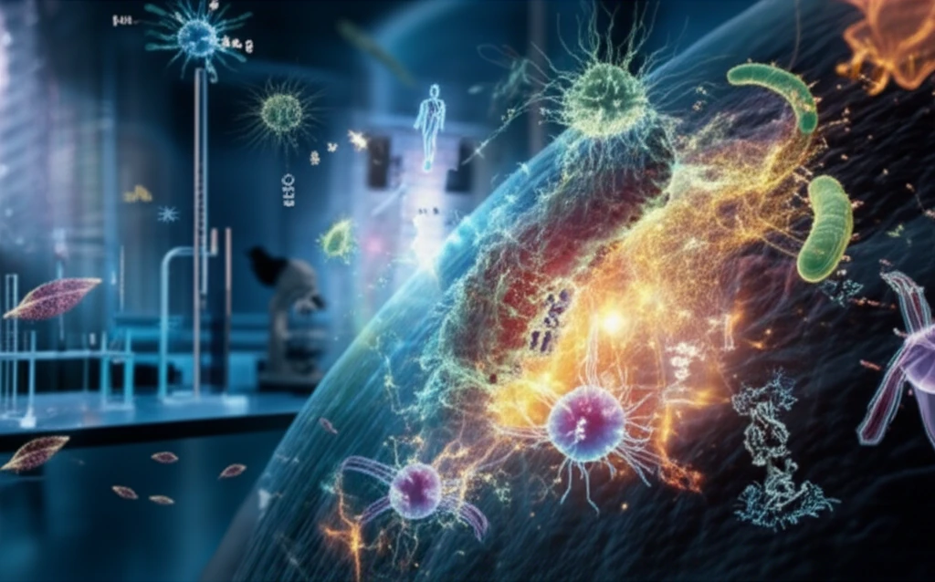Microscopic view of Mycobacterium tuberculosis bacteria interacting with immune cells, symbolizing TB diagnosis and research.