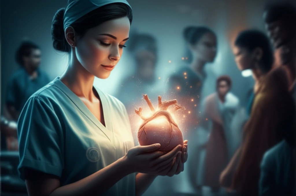 Nurse holding a glowing heart, symbolizing empathy for TB patients.