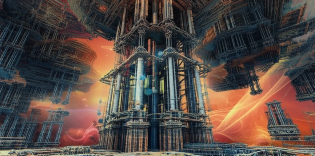 Futuristic bone skyscraper built by osteoblast cells, symbolizing bone tissue engineering.