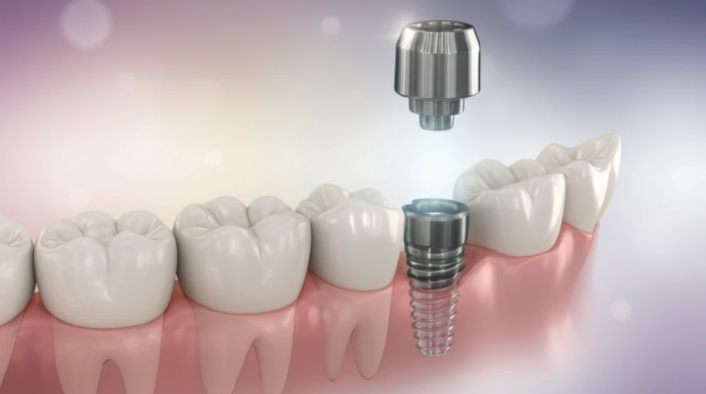 Innovative dental implant integrated into jawbone, symbolizing graft-less technique.