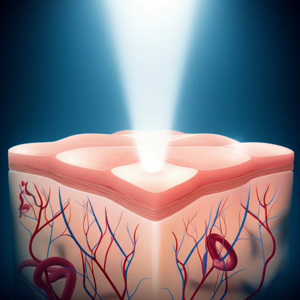 Advanced skin imaging technology revealing healthy skin cells and vessels.