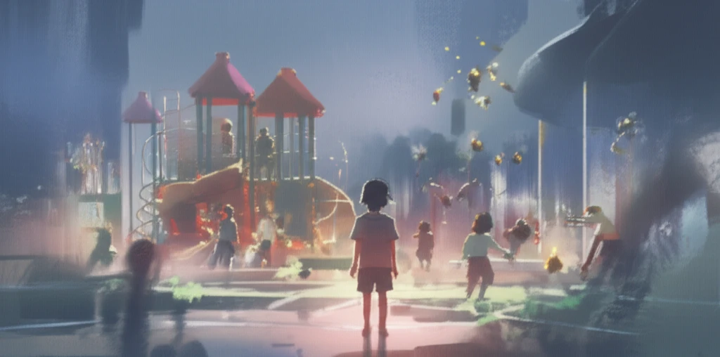 Child standing alone in a playground, symbolizing social avoidance.