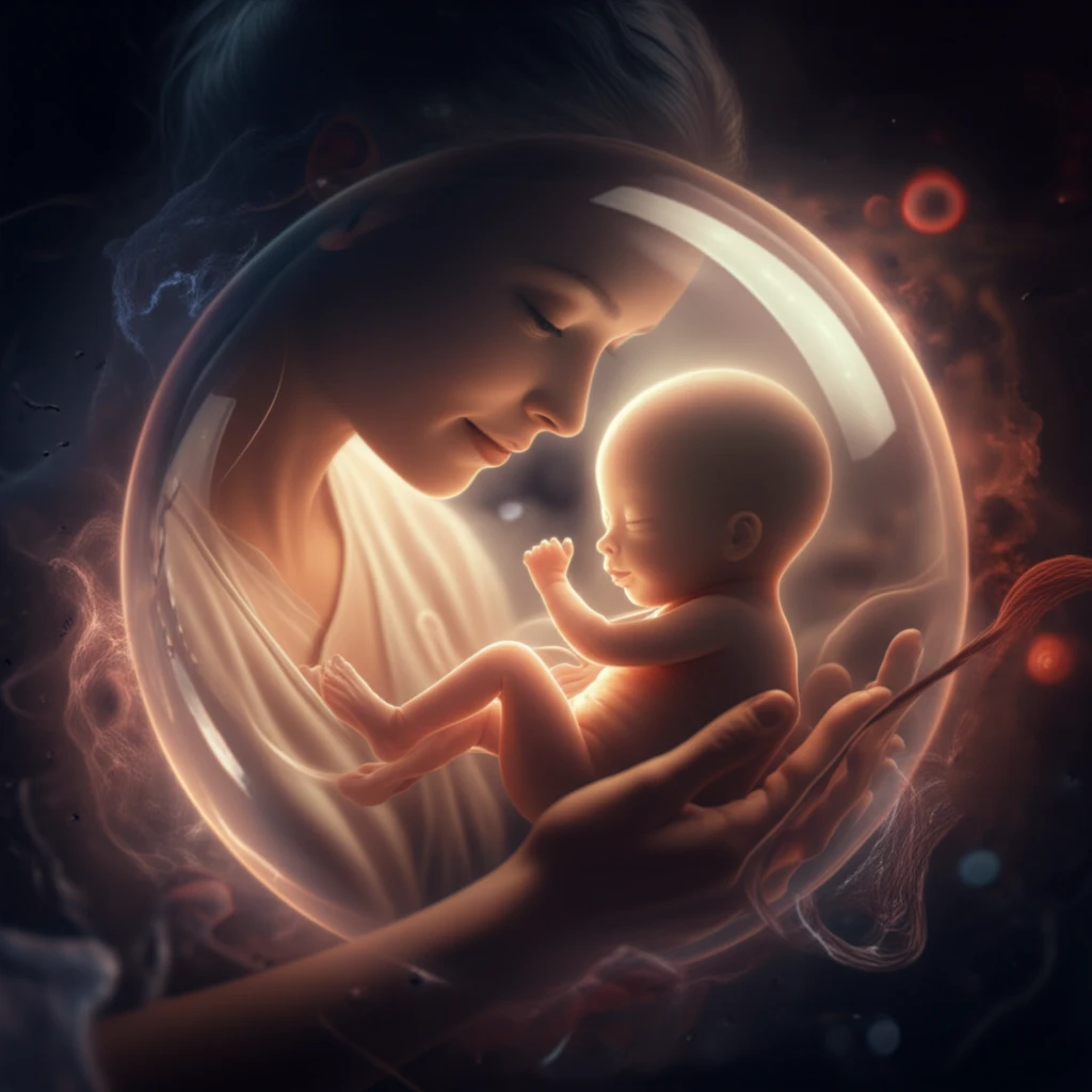 Protective bubble surrounding mother and premature baby, symbolizing safety from infection