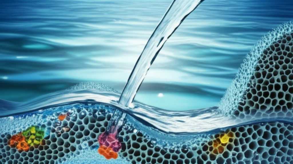 Microscopic view of alginate aerogel absorbing pollutants from water.