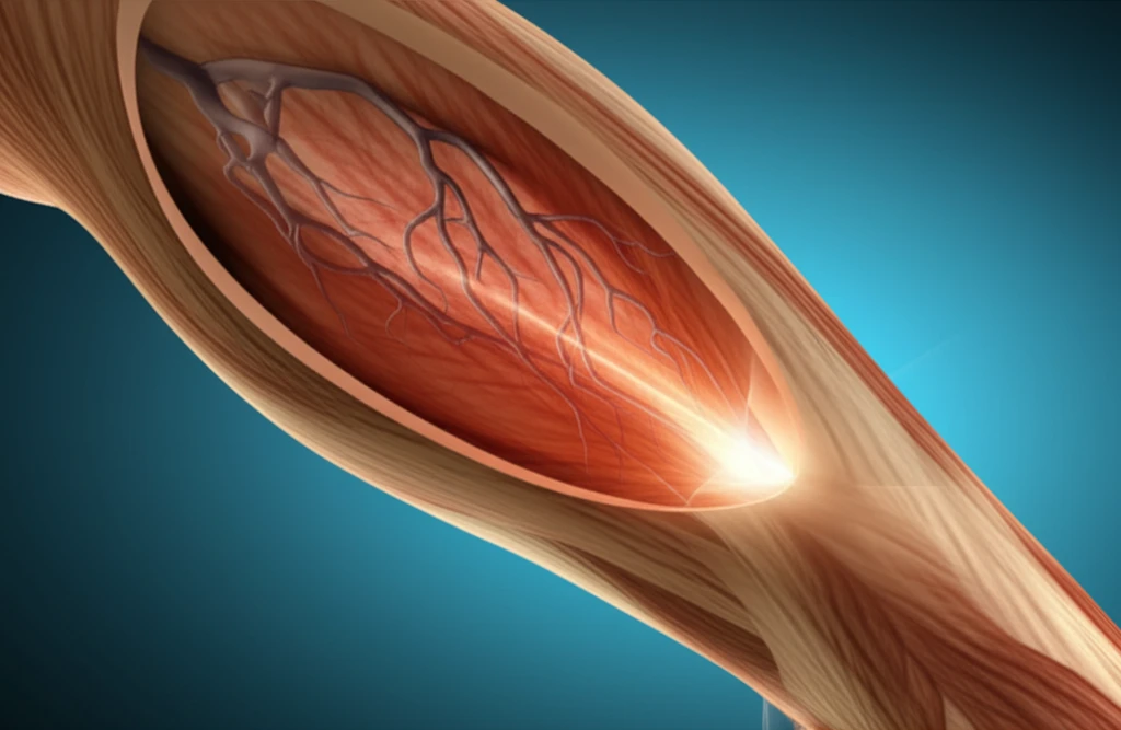 Illustration of endovascular electrocautery treatment on a varicose vein.