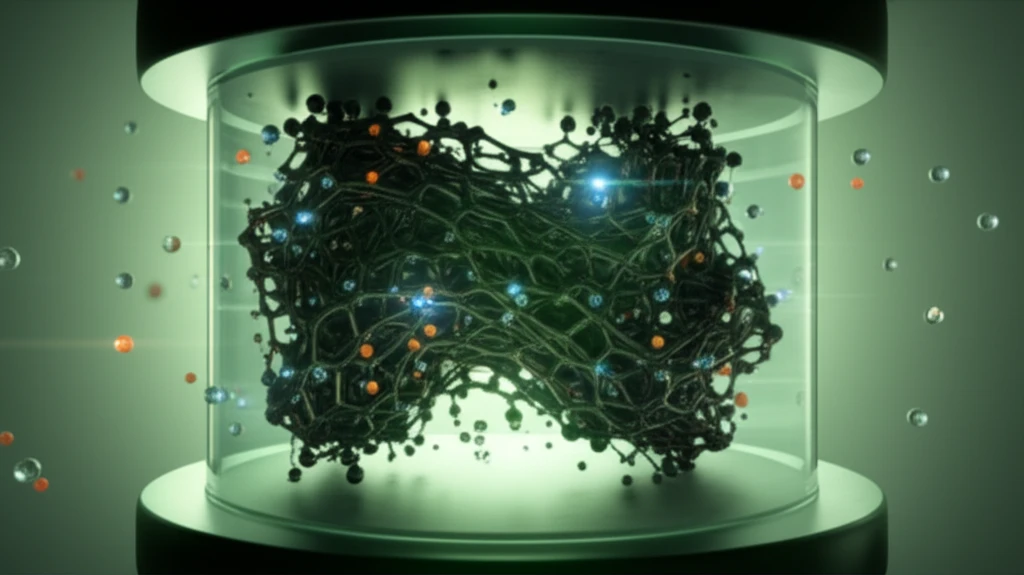 Futuristic fuel cell with graphene catalyst generating clean energy.