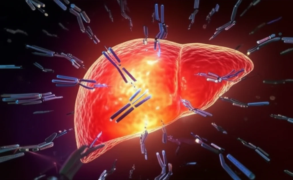 Illustration of immunotherapy targeting liver cancer cells