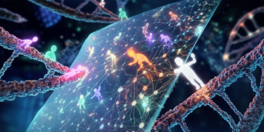 Affimers painting cellular structures with DNA, creating a super-resolution image.