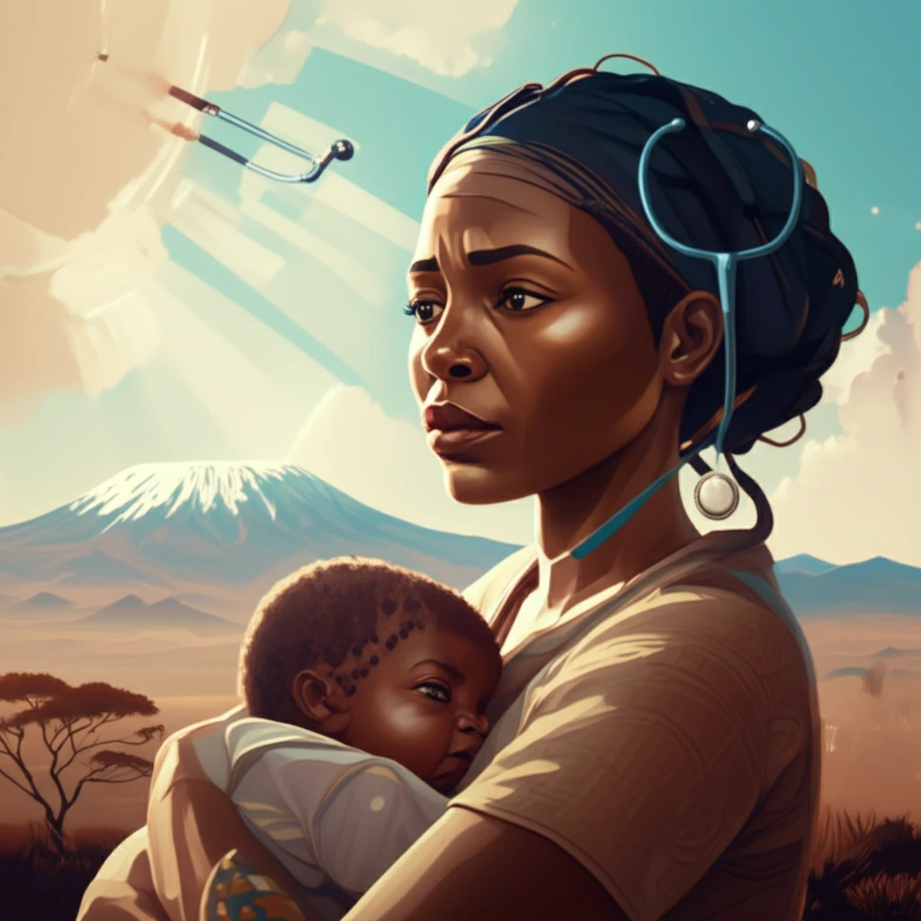 A mother in Tanzania holds her child, with Kilimanjaro in the background, symbolizing hope and access to healthcare.