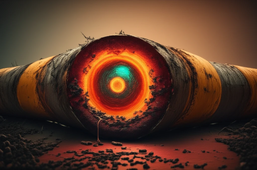 Cross-section of a repaired oil pipeline with epoxy grout.