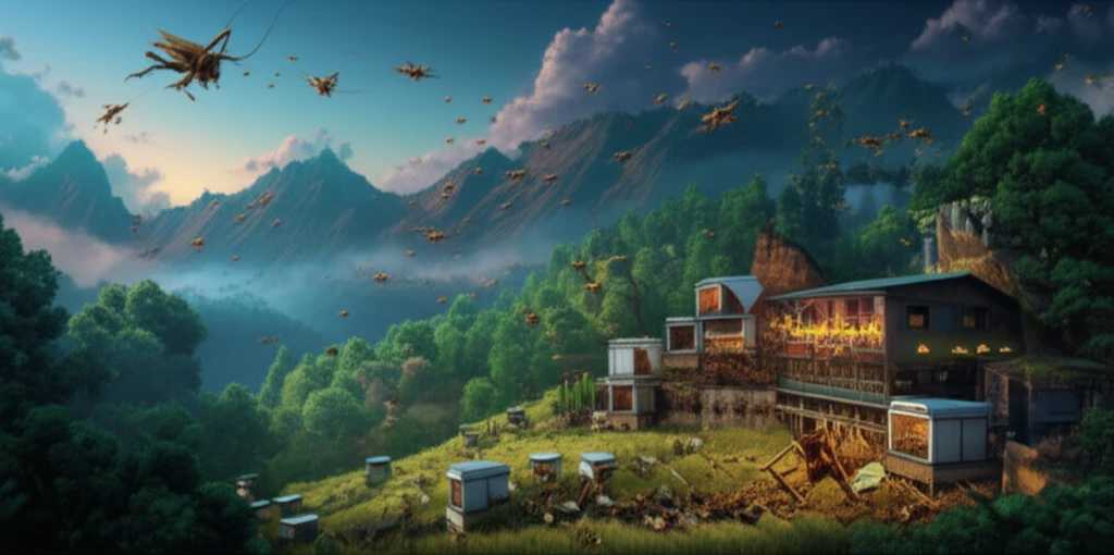 High-altitude cricket farm symbolizing sustainable food source.