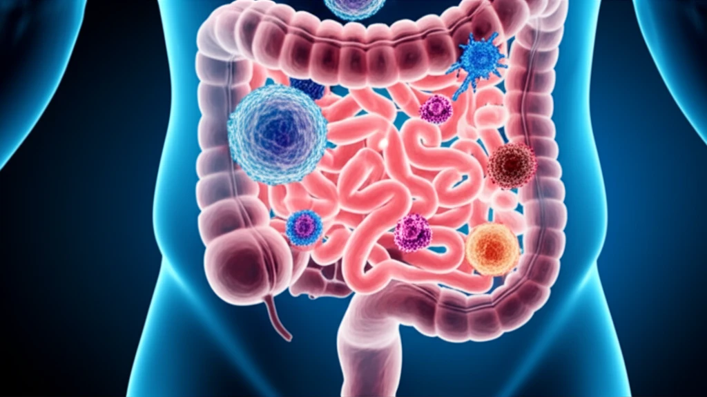 Intestinal macrophages interacting with immune cells in lupus disease.