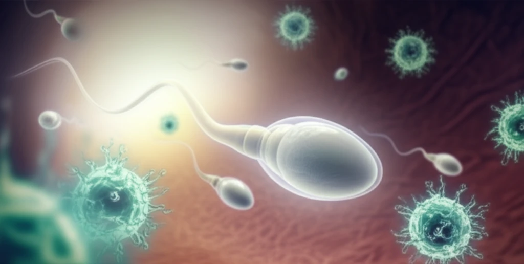 Surreal illustration symbolizing the impact of leukemia on sperm and the challenges of male infertility.