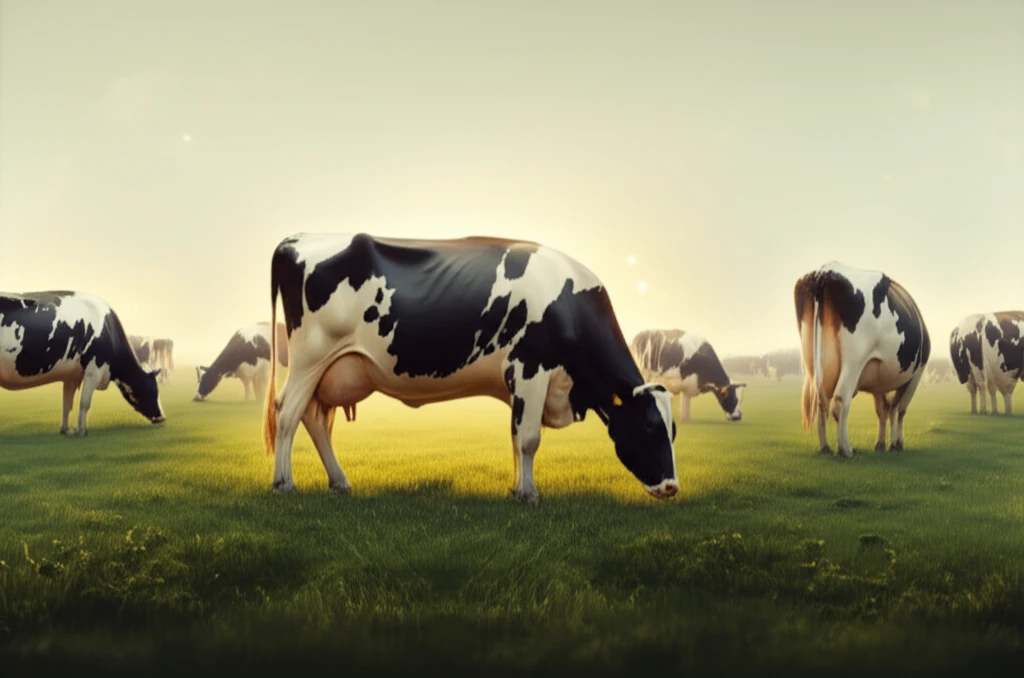 Peaceful Holstein bulls grazing in a serene pasture.