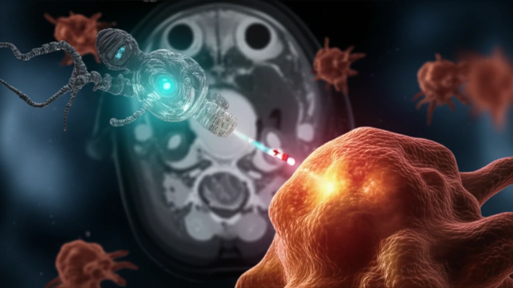 Nanobot delivering medicine to cancer cell with PET scan overlay