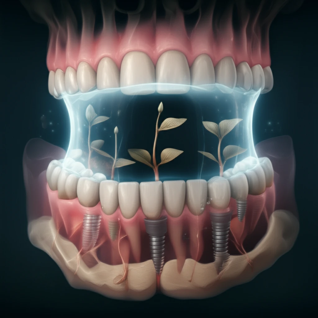 Illustration of alveolar ridge preservation protecting jawbone and promoting implant growth.