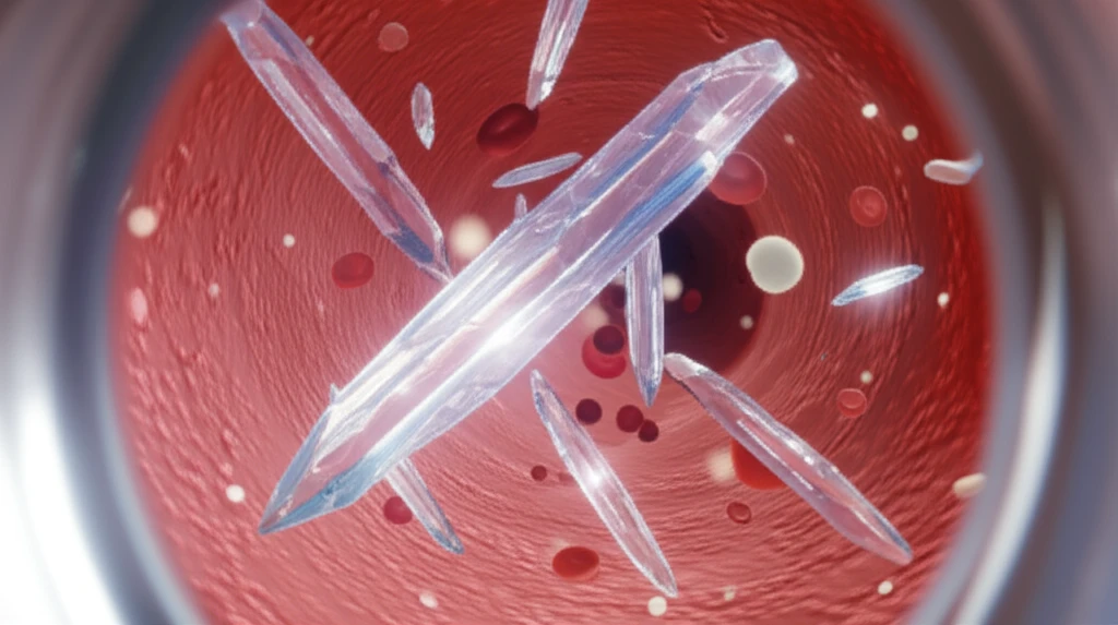 Microscopic view of Auer rods within a blood vessel.