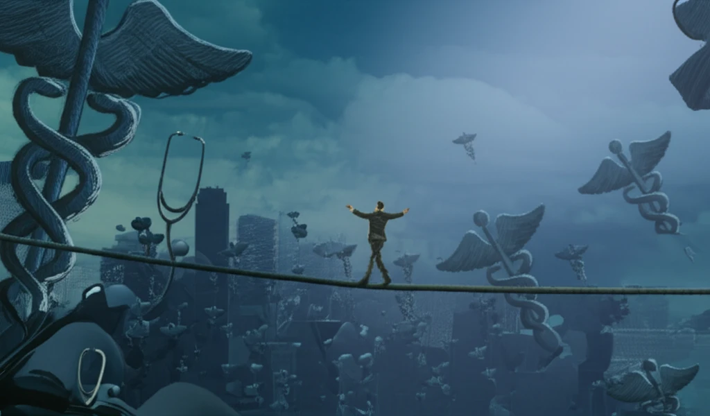 A surreal illustration depicting the challenges of workplace wellness programs.