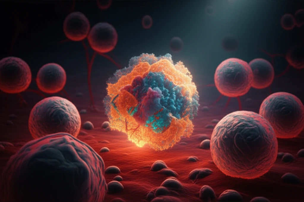 Microscopic view of cancer cells highlighting NPM1 protein.