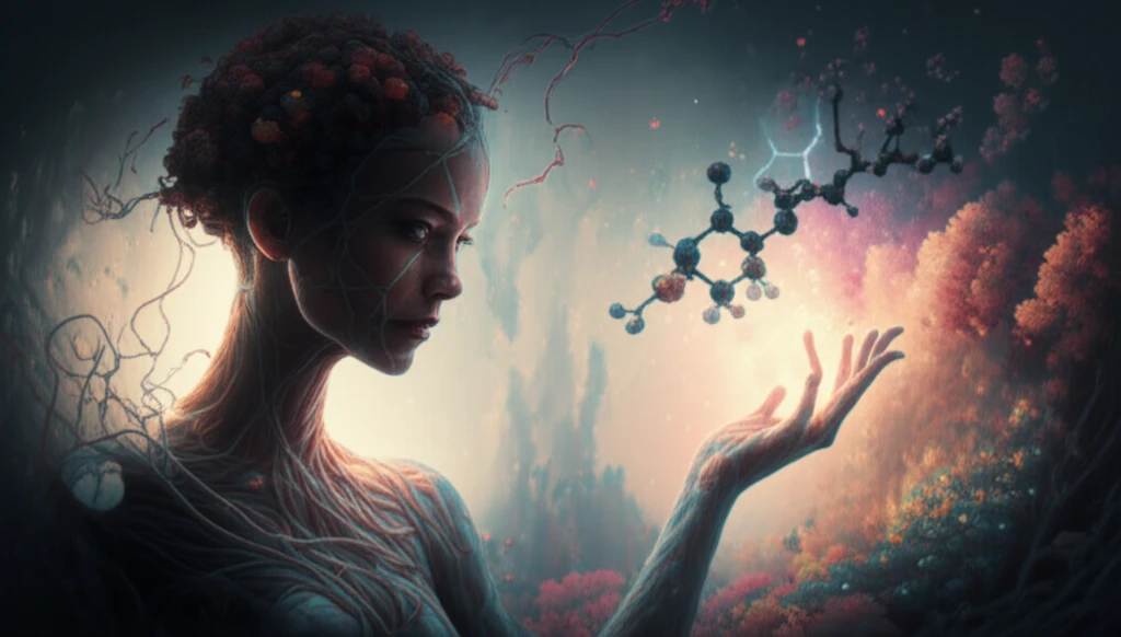 Surreal illustration of a person made of fungal networks reaching for an Isavuconazole molecule.