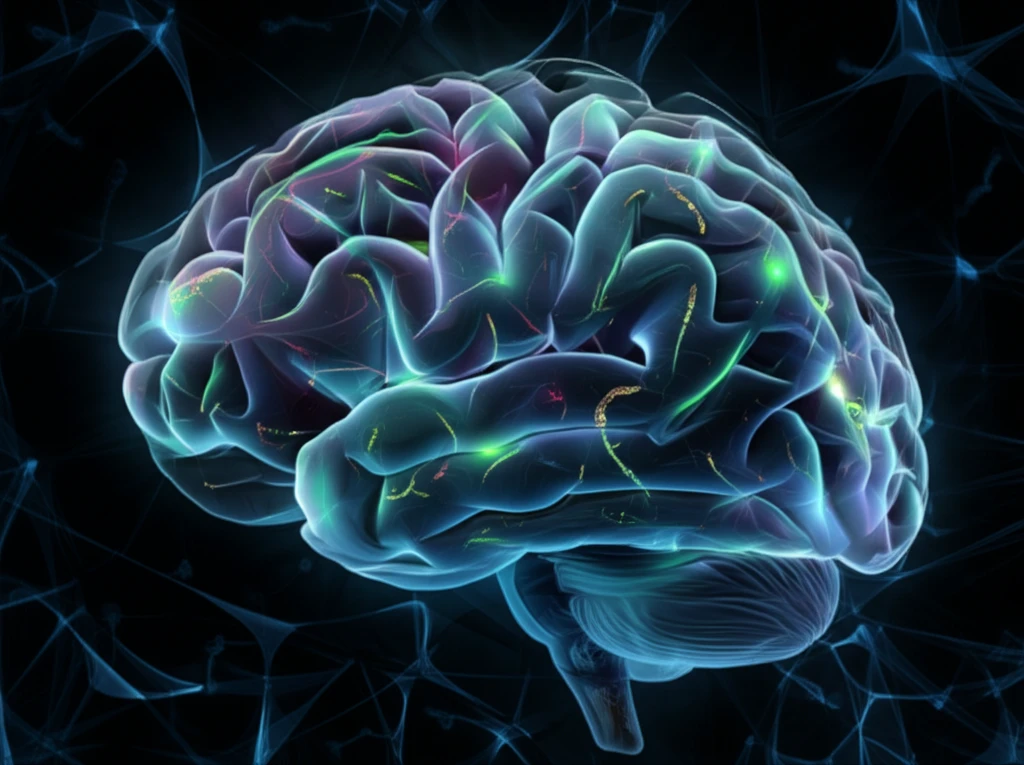 Brain with glowing synapses and microRNA molecules, symbolizing unlocking learning and memory pathways