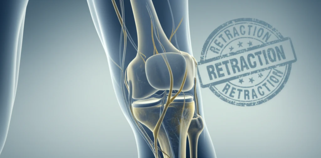 Illustration of knee joint and nerve pathways symbolizing retracted study on nerve blocks.